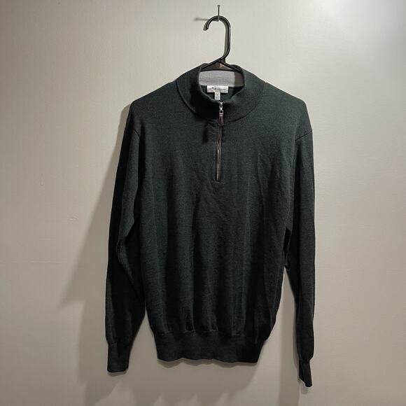 Peter Millar 100% Merino Wool 1/4 Quarter Zip Sweater Mens Large Green - Picture 1 of 5